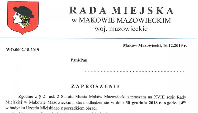 W Poniedzia Ek Wa Na Sesja Rady Miejskiej Makowonline Pl